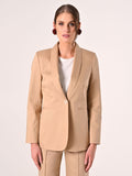 Giacca Beige Scuro in Cotone con Impunture a Contrasto