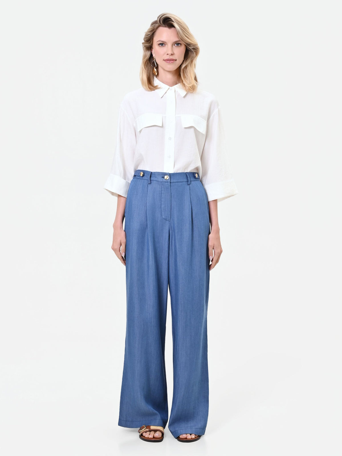 Pantalone ampio blu in lyocell
