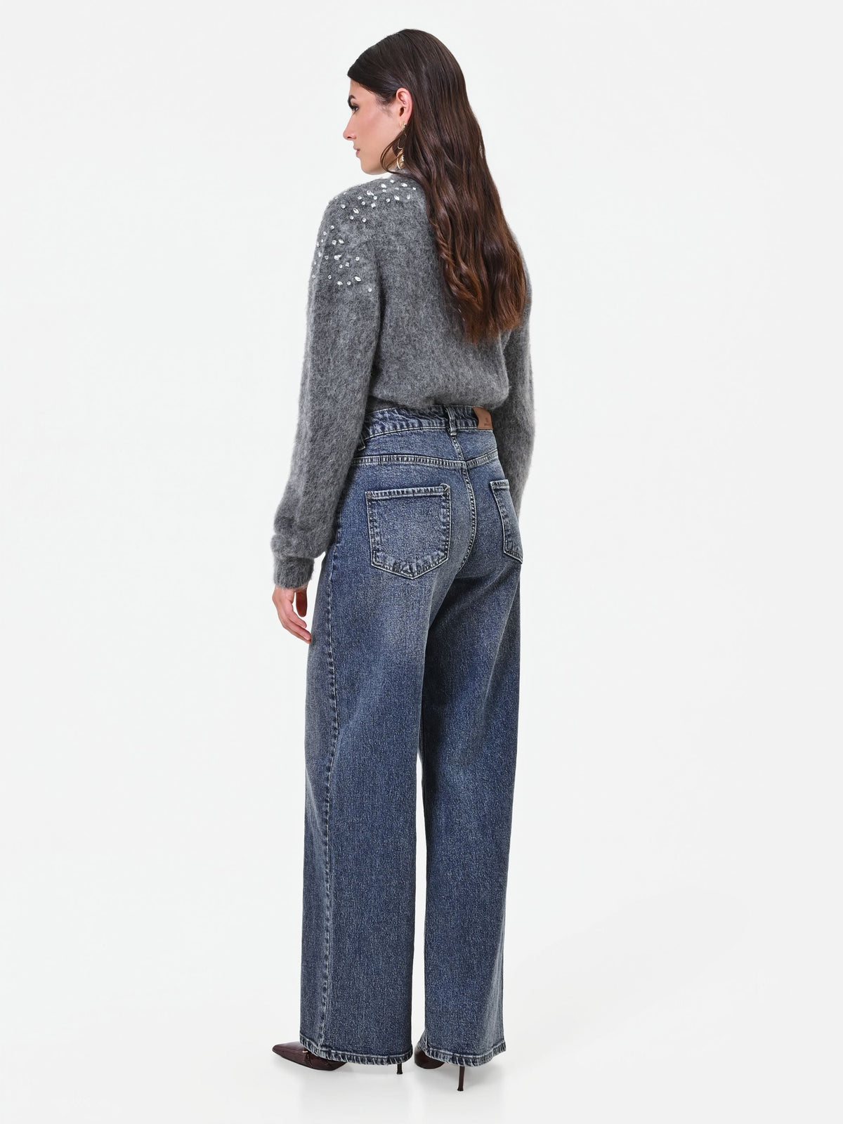 Pantaloni jeans a gamba dritta blu indaco Giorgia Palmas X Rinascimento