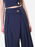 Pantalone palazzo blu navy con bottone design