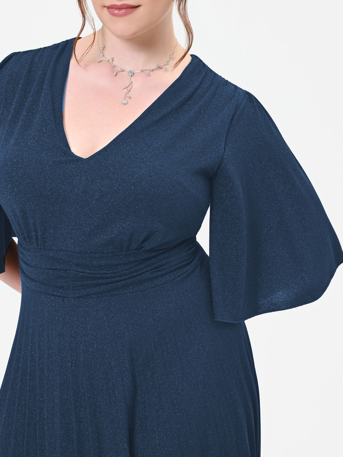 Abito Curvy blu navy plissettato con micro-glitter
