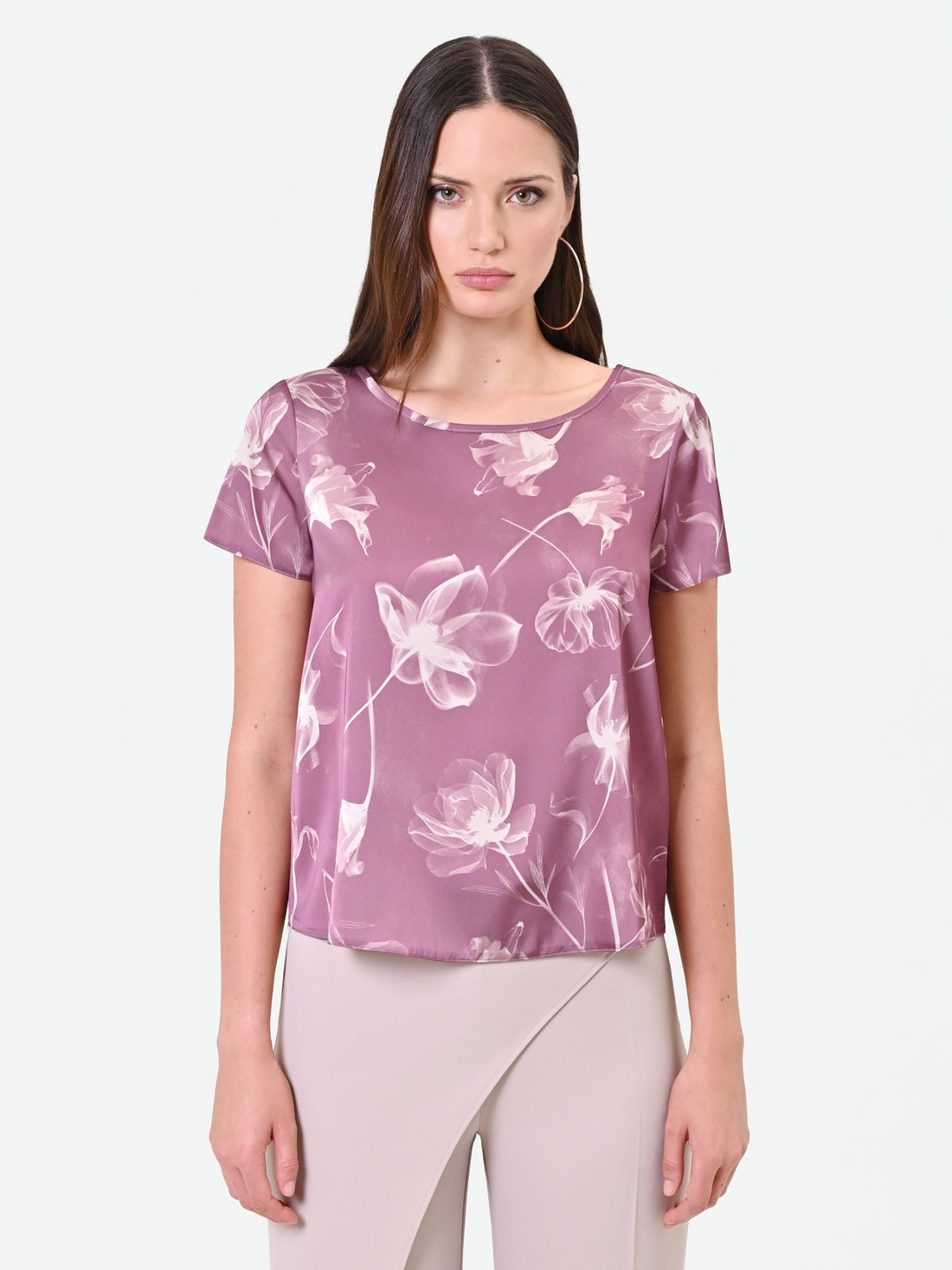 Blusa rosa antico con stampa floreale