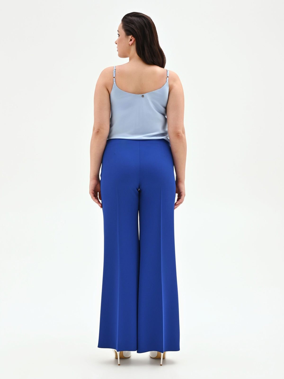 Pantalone Curvy a palazzo blu cina dalla linea fluida in cadi
