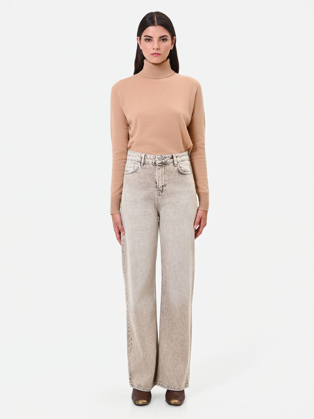 Jeans ampi a vita alta tortora beige Giorgia Palmas X Rinascimento