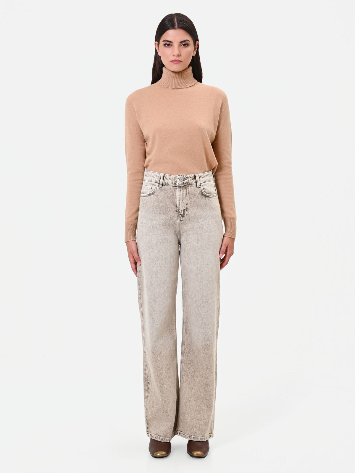 Jeans ampi a vita alta tortora beige Giorgia Palmas X Rinascimento