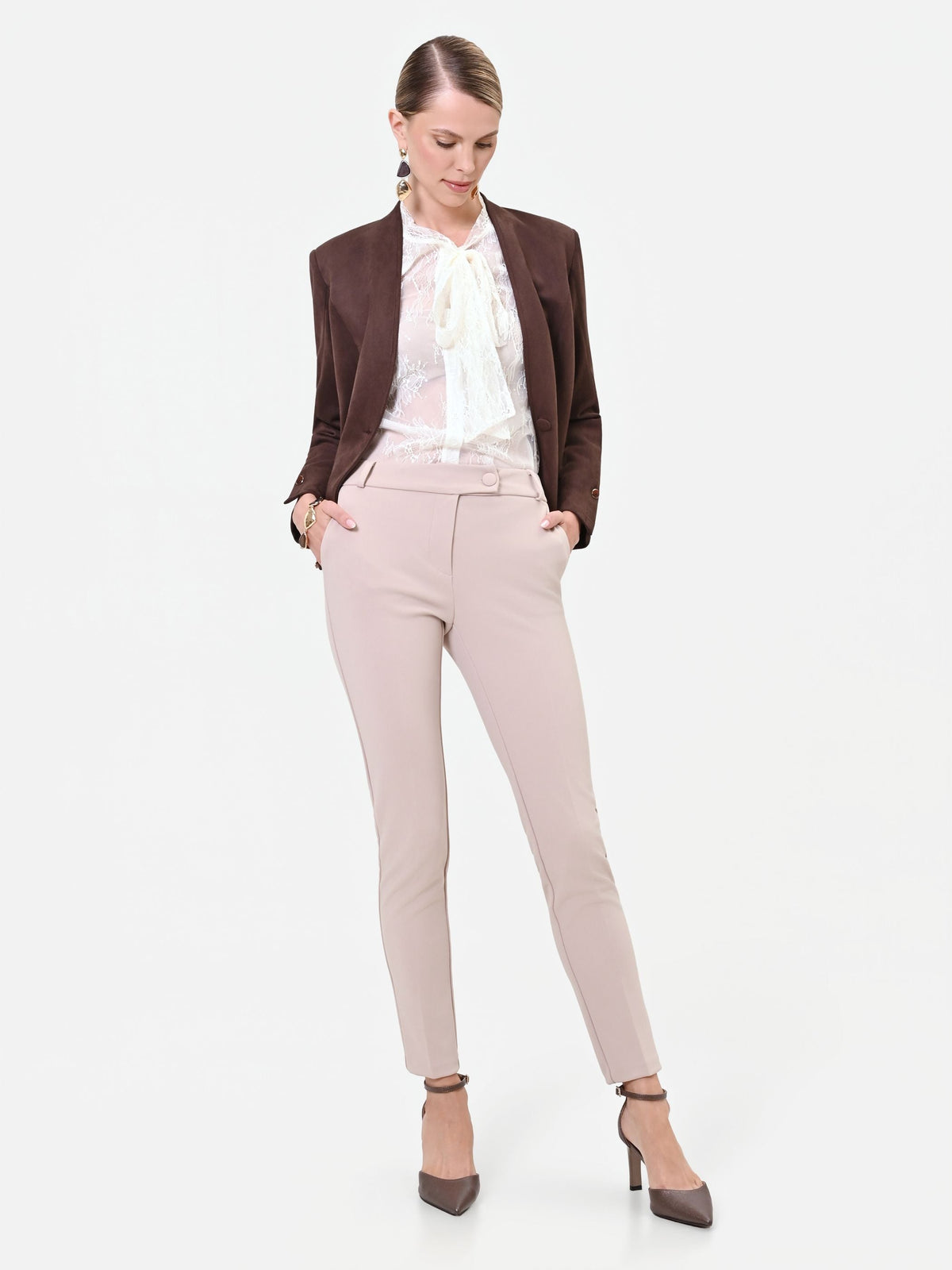 Pantalone skinny tortora beige