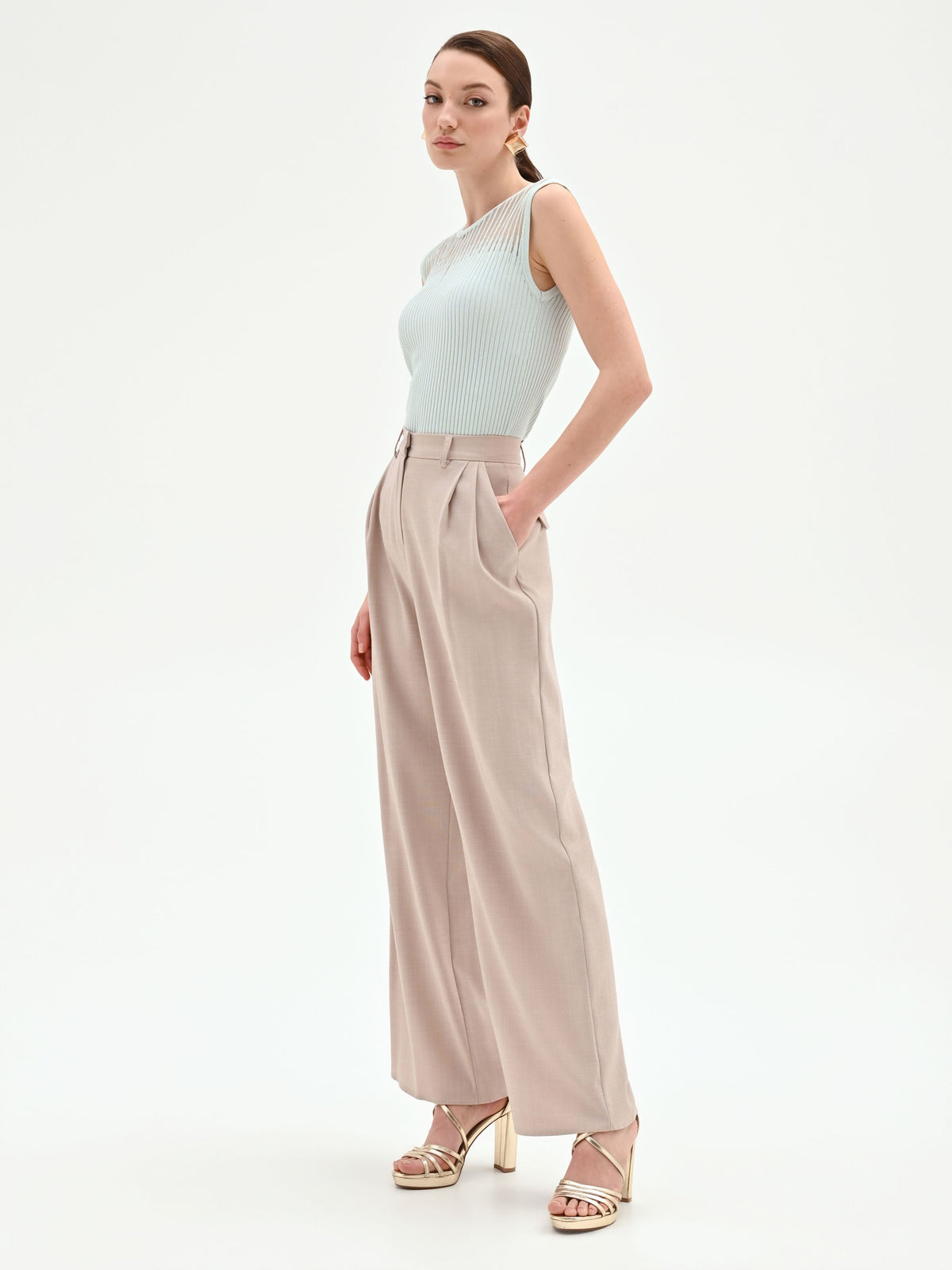 Pantalone palazzo tortora beige