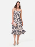 Abito midi in jacquard con stampa floreale blu navy