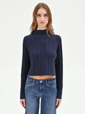 Maglia cropped blu a costine