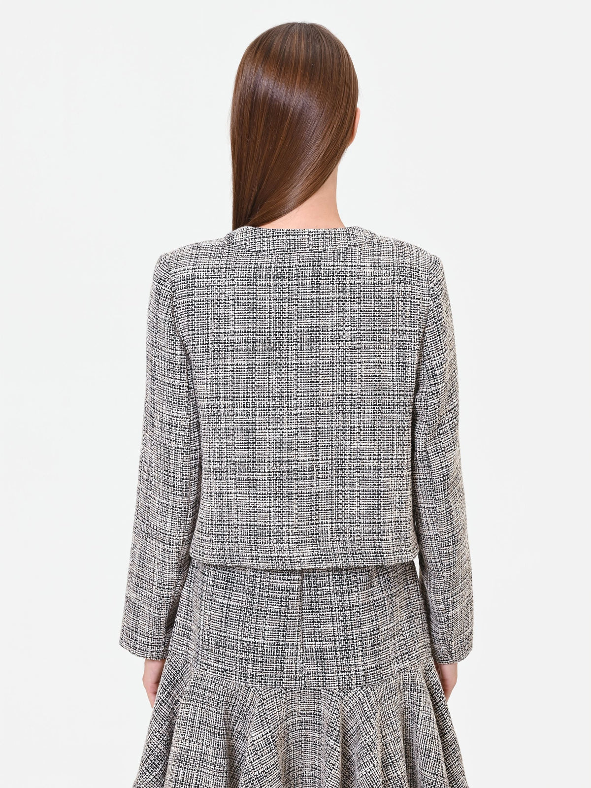 Giacca cropped grigia effetto bouclé