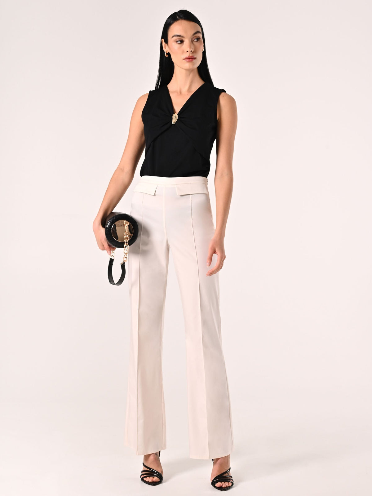 Pantaloni Bianchi in Cotone con Patte