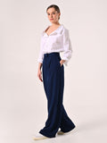 Pantaloni con Pinces in Poliviscosa Blu