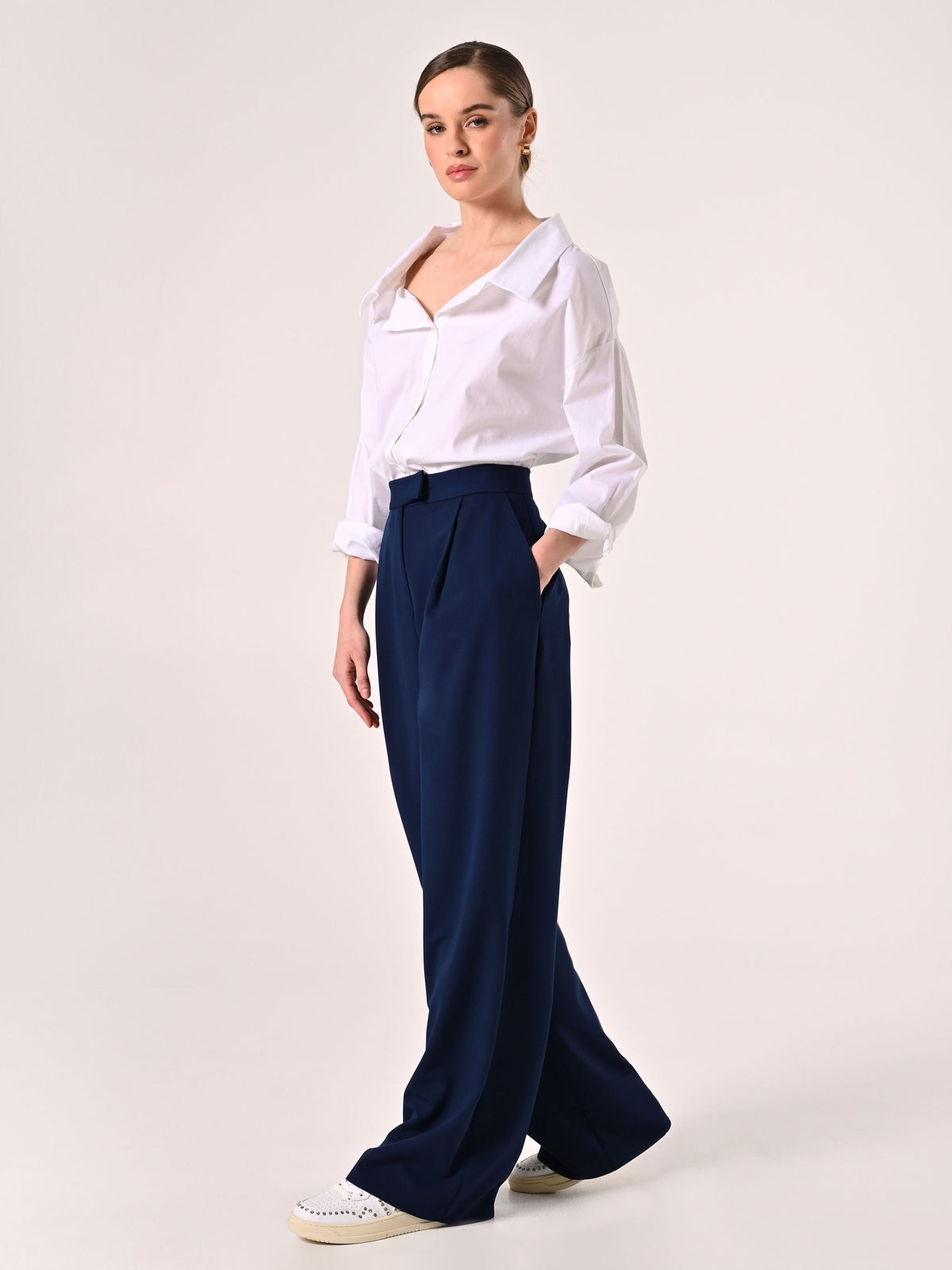 Pantaloni con Pinces in Poliviscosa Blu