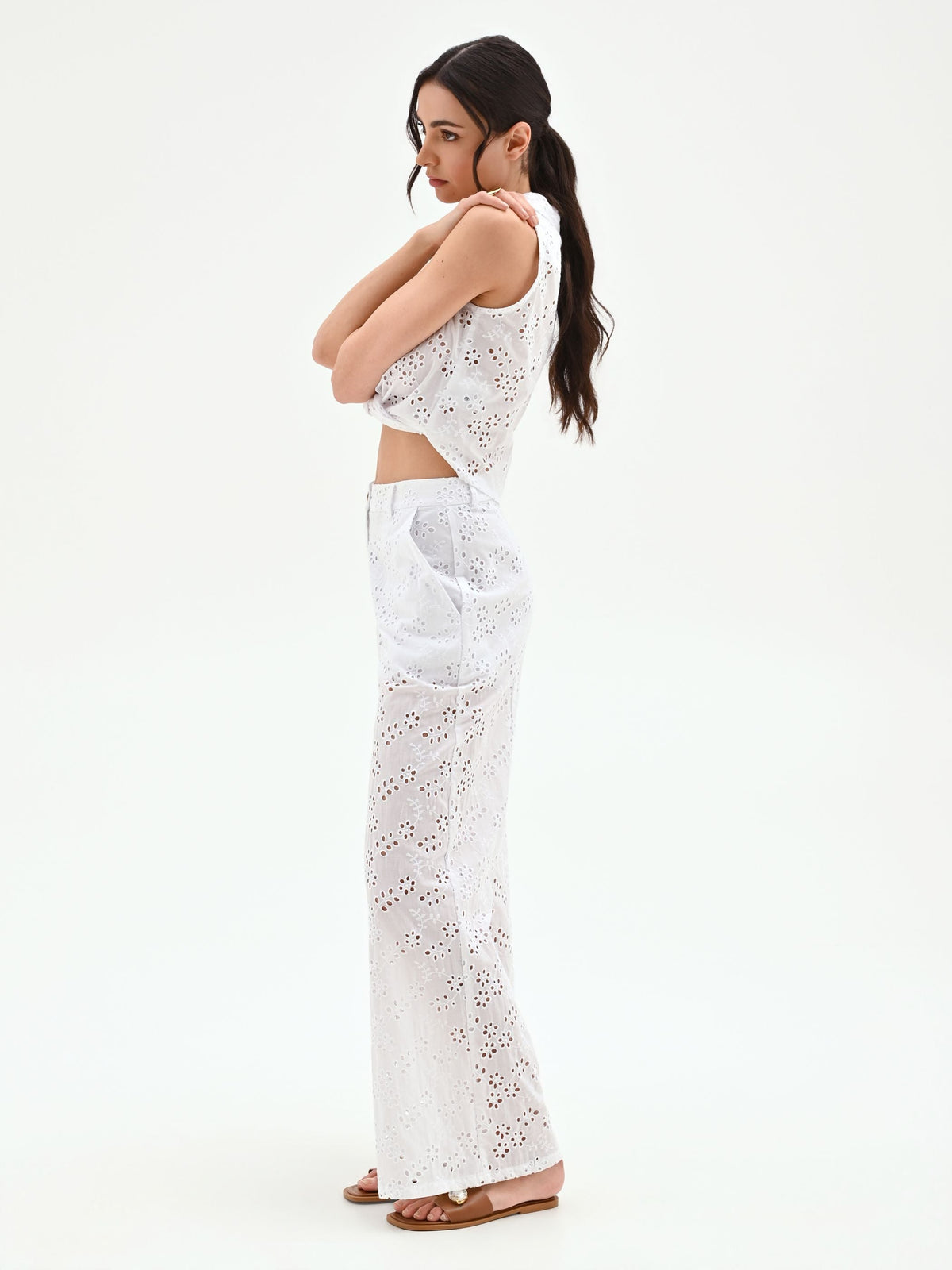 Pantalone bianco in sangallo di cotone