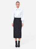 Gonna midi nera con spacco in tessuto jacquard