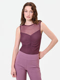 Blusa bordeaux con carré in tulle