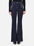 Jeans a zampa blu navy stile marinière high waist