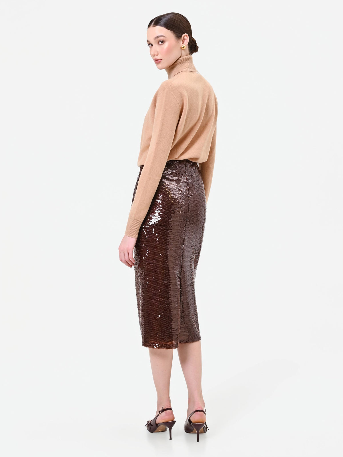 Gonna longuette marrone in paillettes