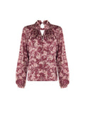 Blusa rosso bordeaux con fantasia e collo a torchon