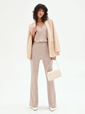 Pantalone a zampa tortora beige in scuba crèpe