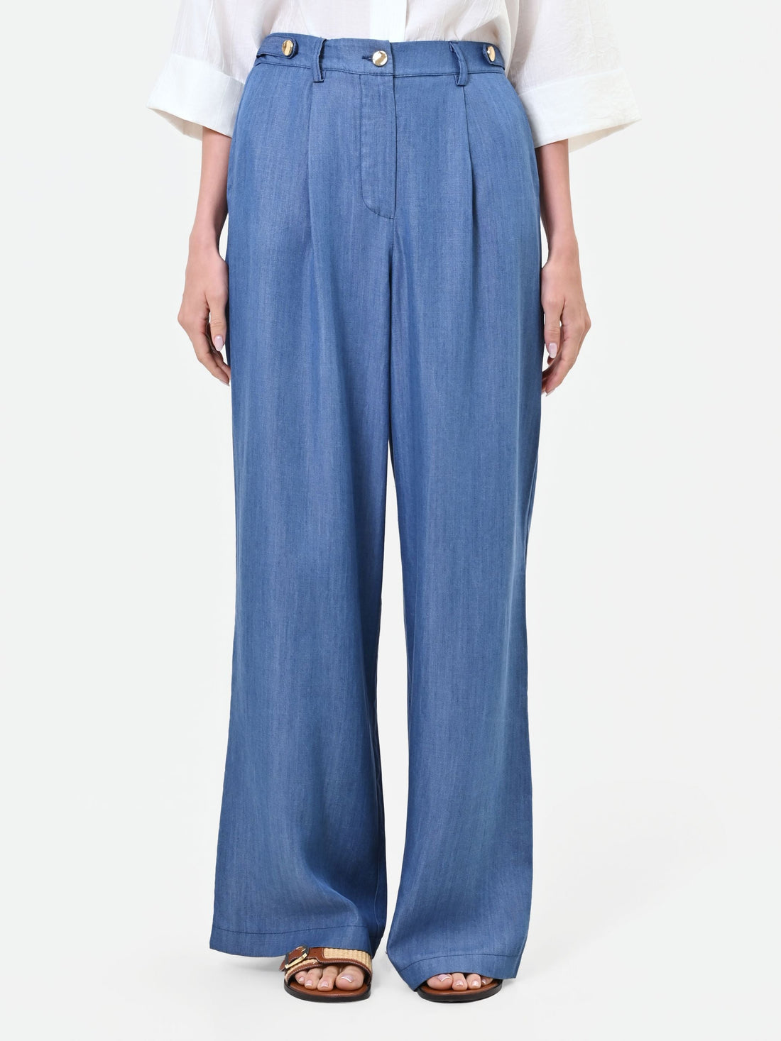 Pantalone ampio blu in lyocell