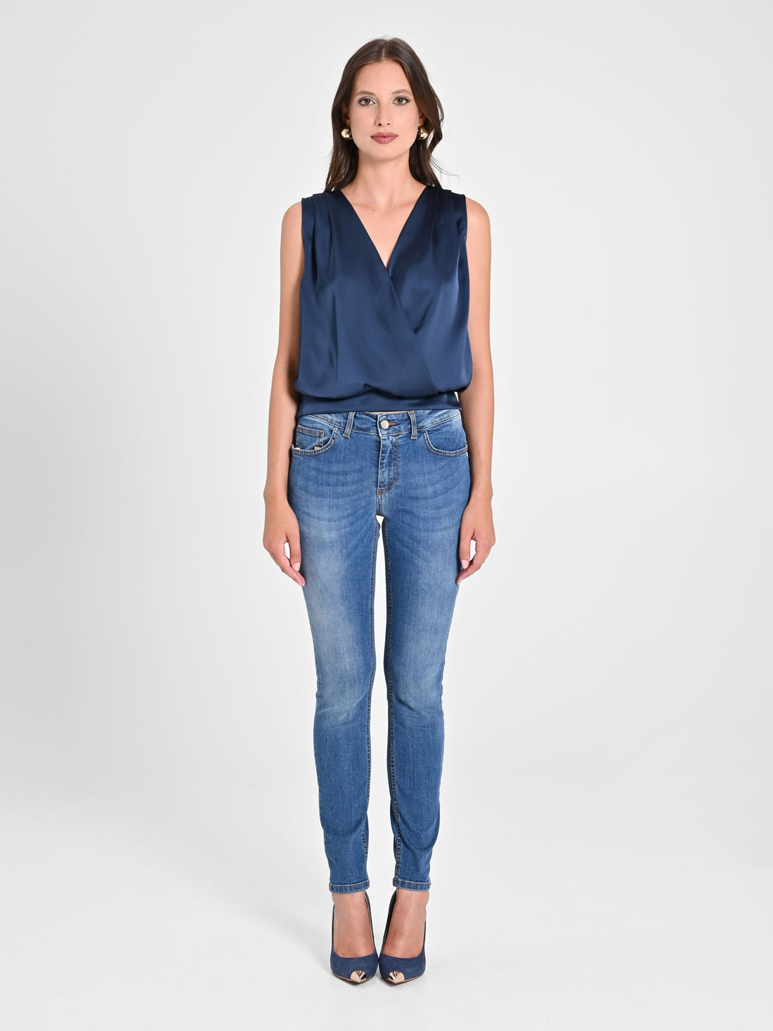Top Incrocio in Raso Blu