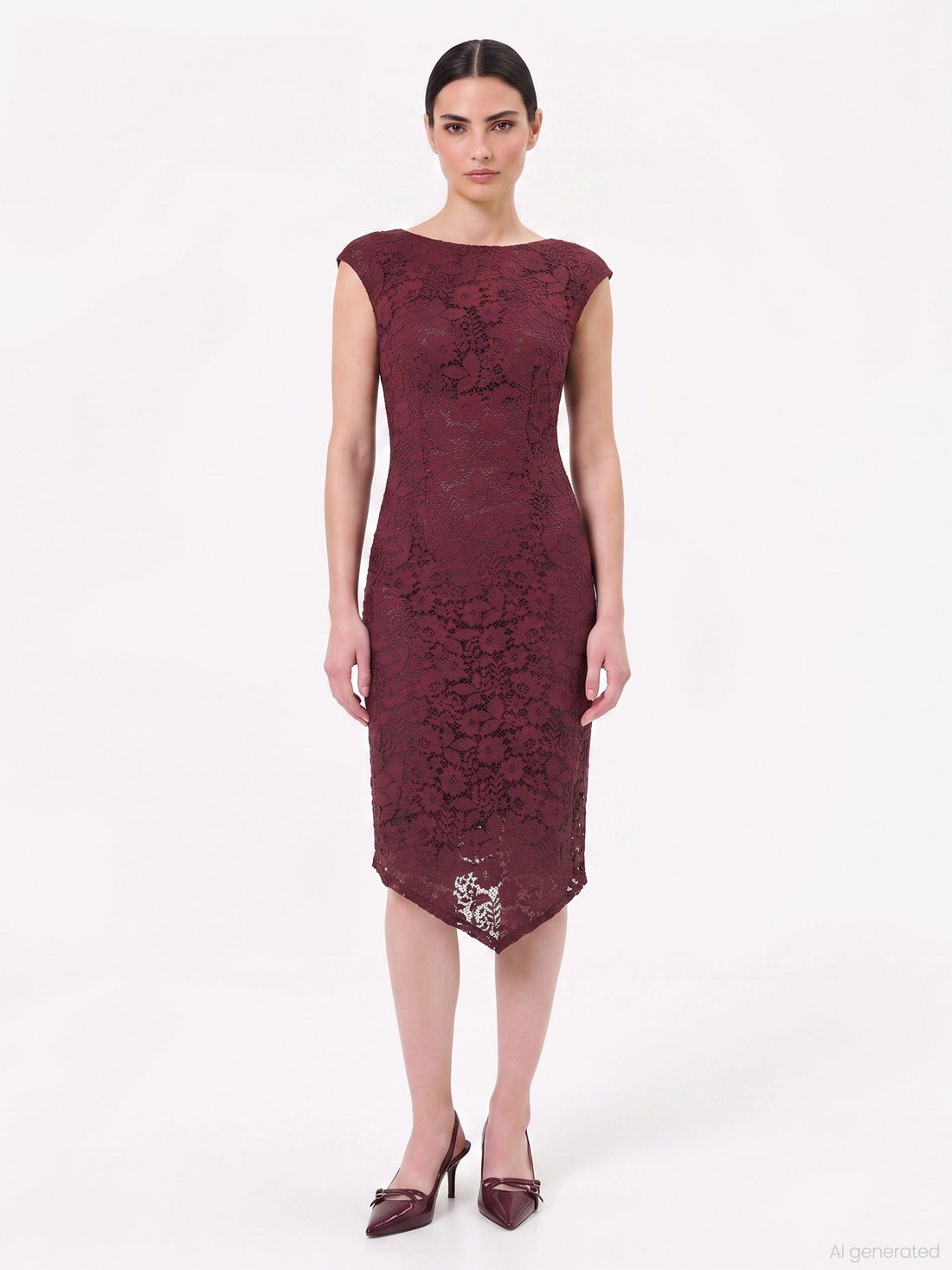 Tubino Bordeaux Asimmetrico in Pizzo Rebrodé