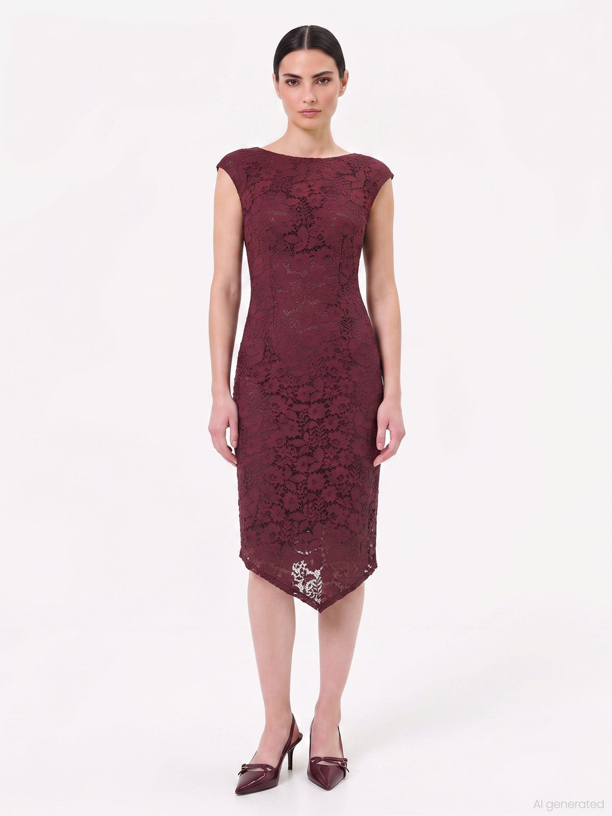 Tubino Bordeaux Asimmetrico in Pizzo Rebrodé