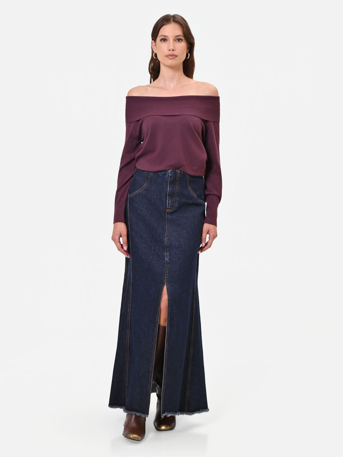 Maglia off the shoulders bordeaux in misto viscosa