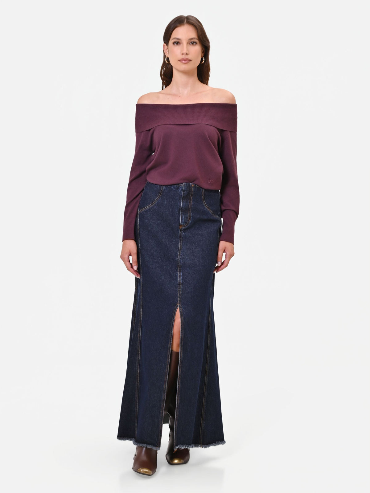 Maglia off the shoulders bordeaux in misto viscosa
