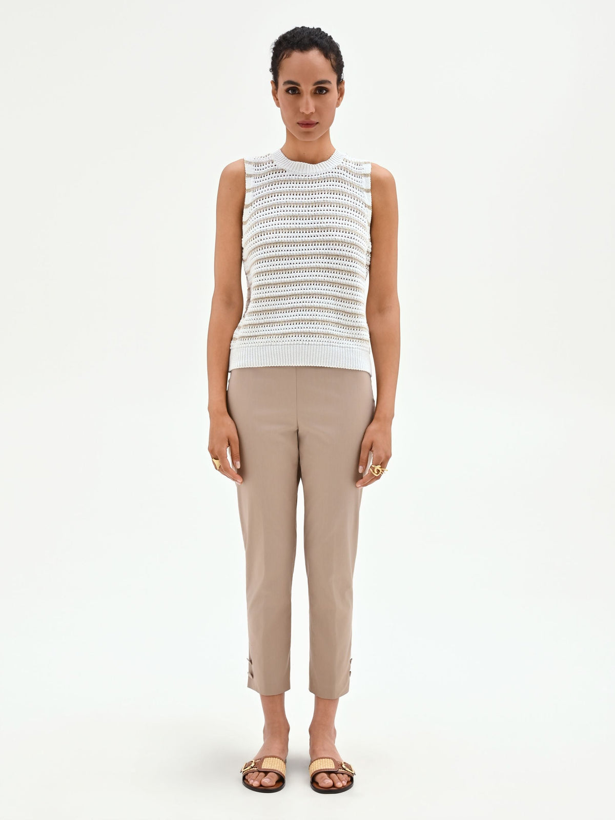 Top bianco panna in maglia crochet a righe