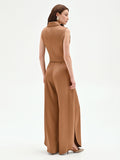 Pantalone a palazzo marrone bronzo con pinces