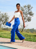 Pantaloni Ampi Blu Cina con decoro Gioiello