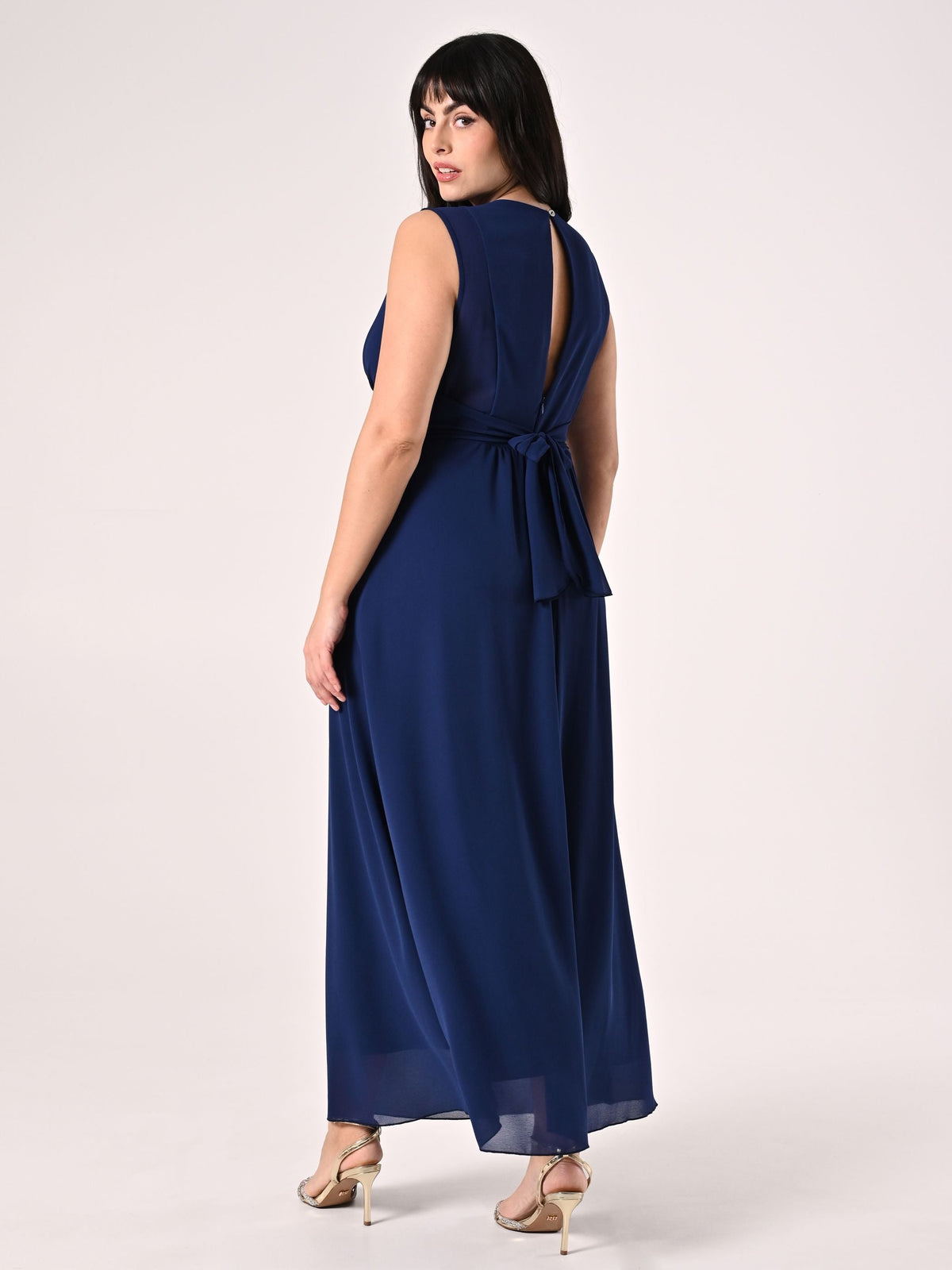 Abito Blu Curvy Lungo con Piping Strass