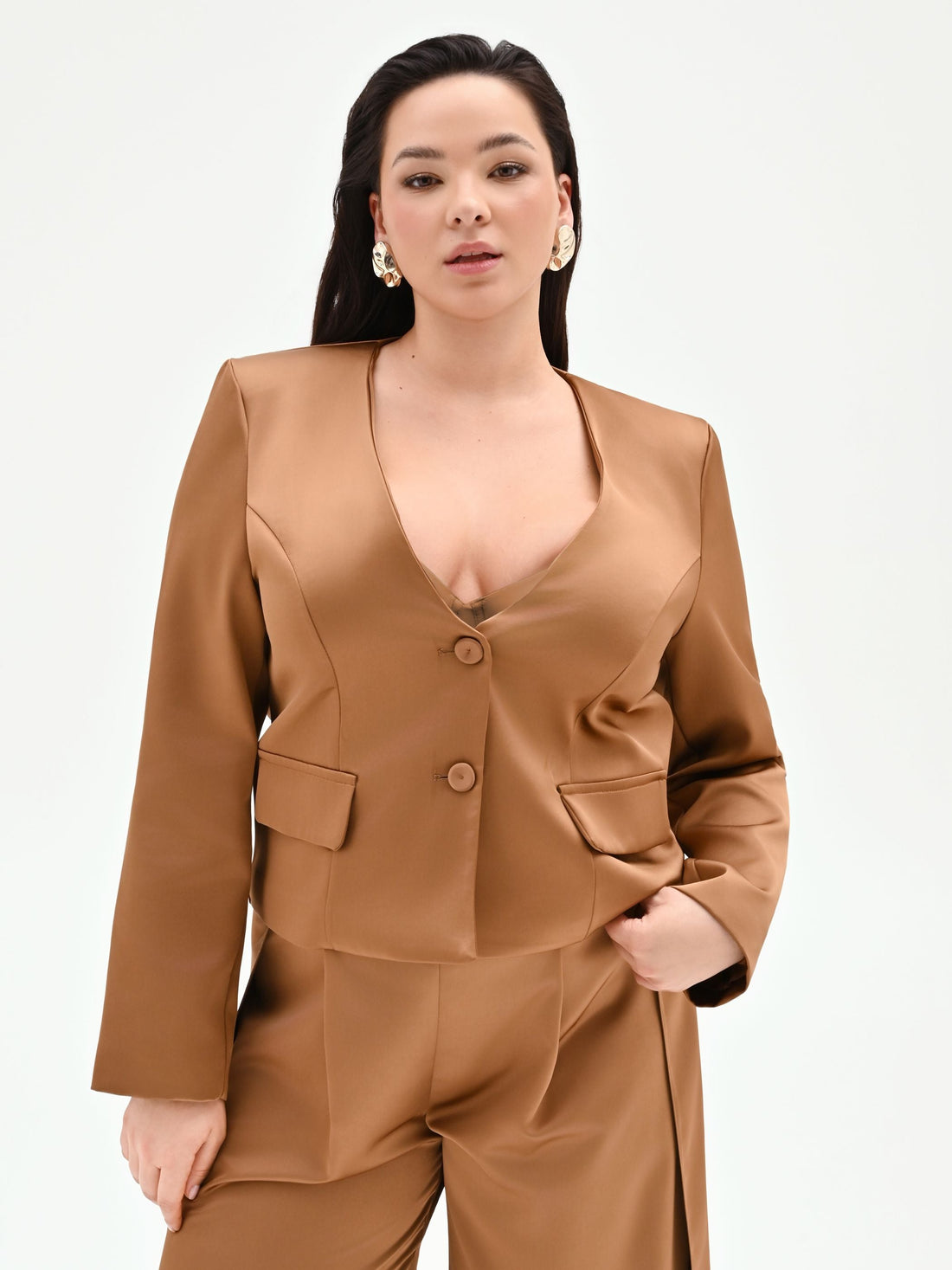 Giacca Curvy marrone bronzo in raso