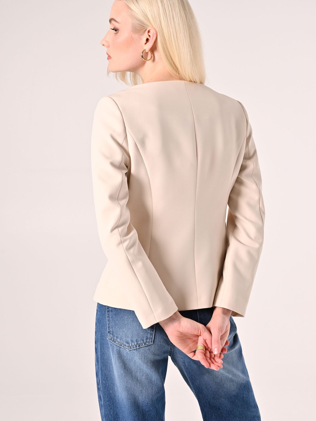 Giacca Doppiopetto in Tessuto Tecnico Beige Chiaro