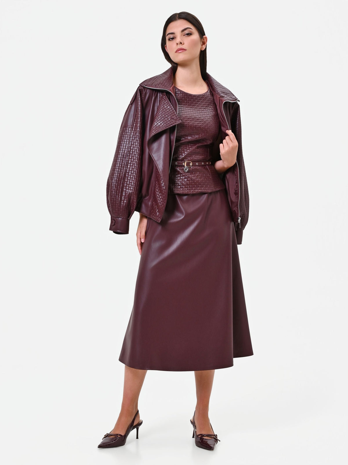 Abito midi in similpelle rosso bordeaux Giorgia Palmas X Rinascimento