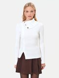Maglia bianco panna con collo asimmetrico in misto viscosa