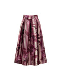 Gonna midi plissettata rosso bordeaux con fantasia floreale