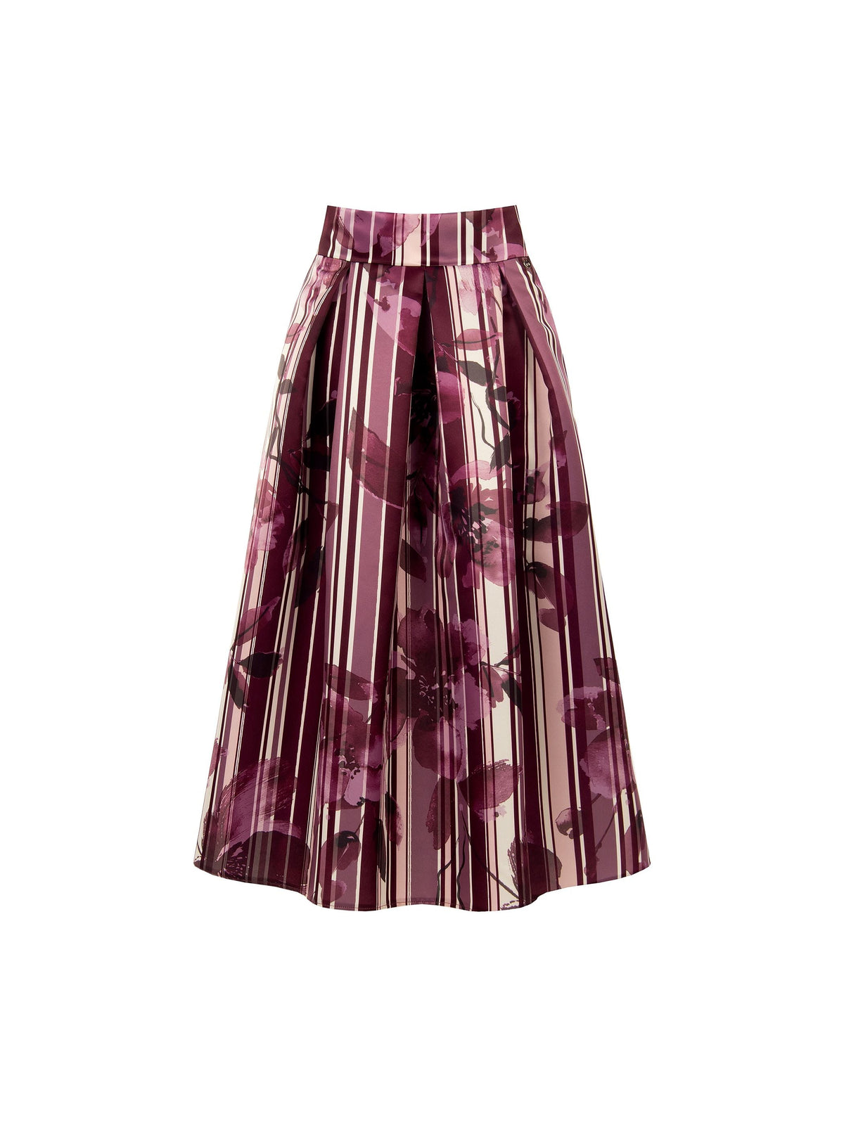 Gonna midi plissettata rosso bordeaux con fantasia floreale