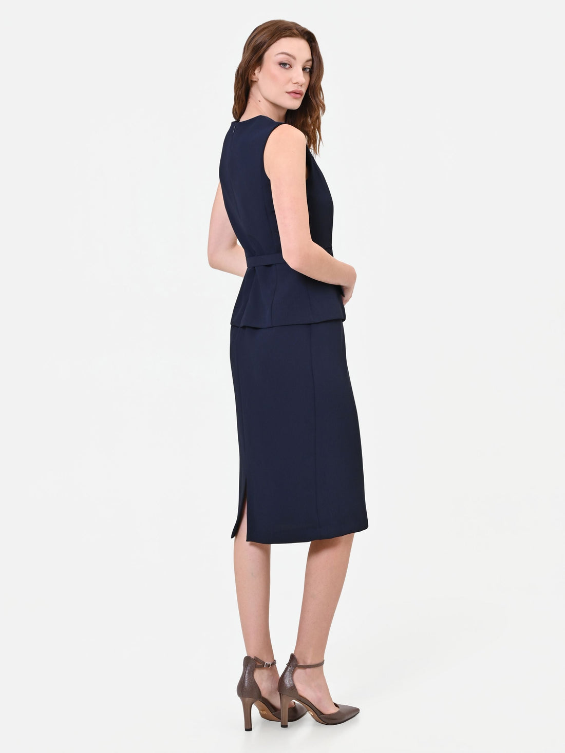 Abito midi blu navy effetto due pezzi