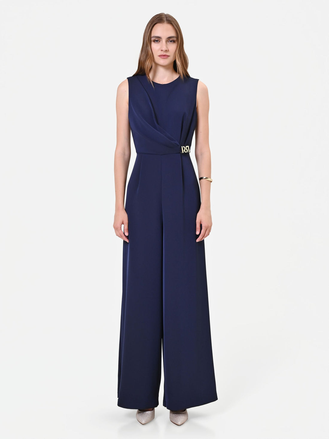 Tuta intera blu navy con drappeggio