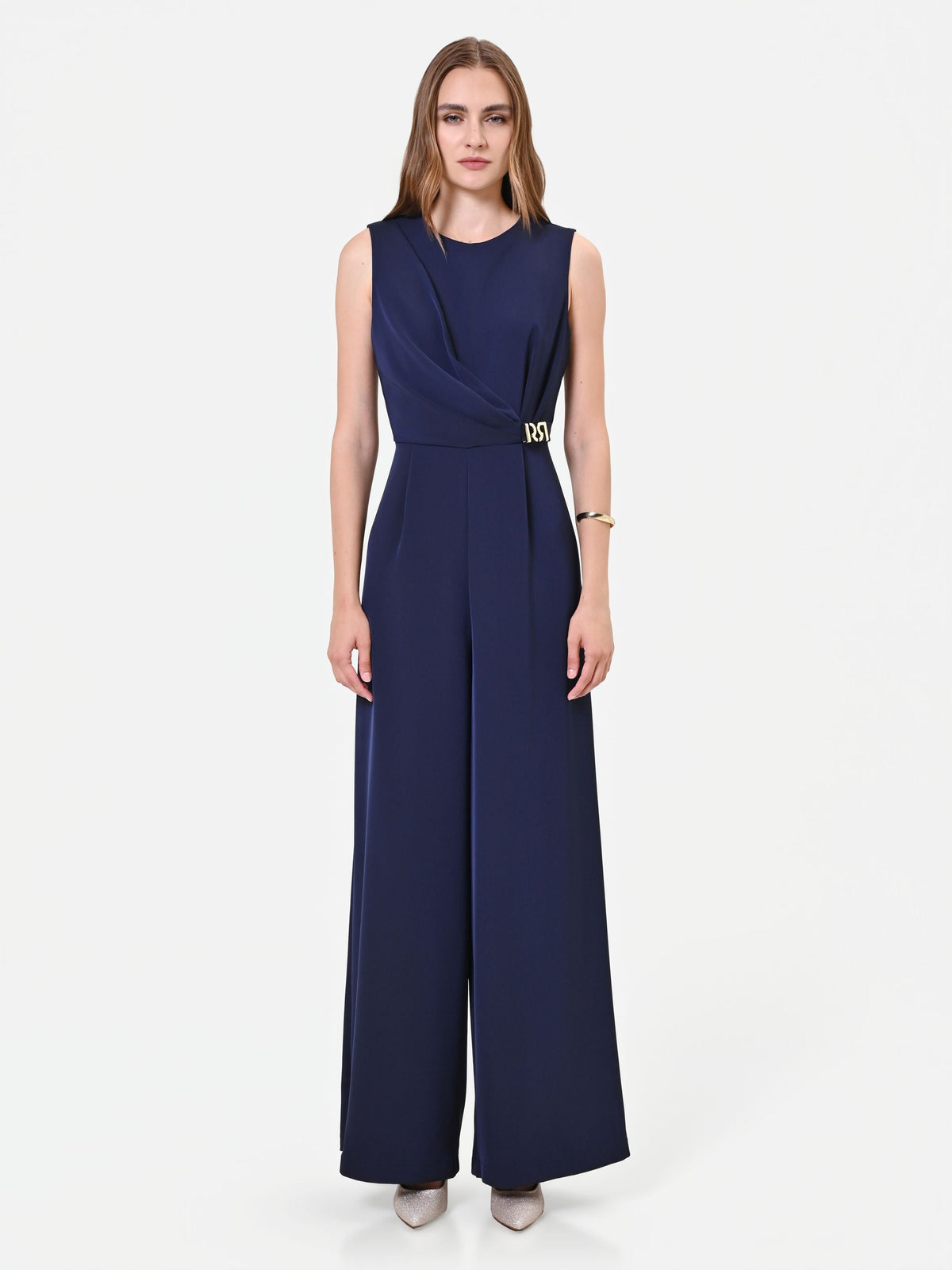 Tuta intera blu navy con drappeggio