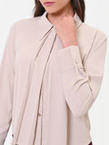 Camicia tortora beige in georgette con pieghe sovrapposte