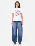 T-shirt panna con stampa grafica laminata