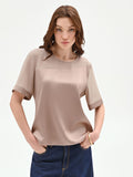 Blusa bimateriale tortora beige