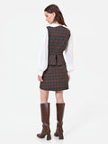 Abito marrone con stampa check effetto camicia