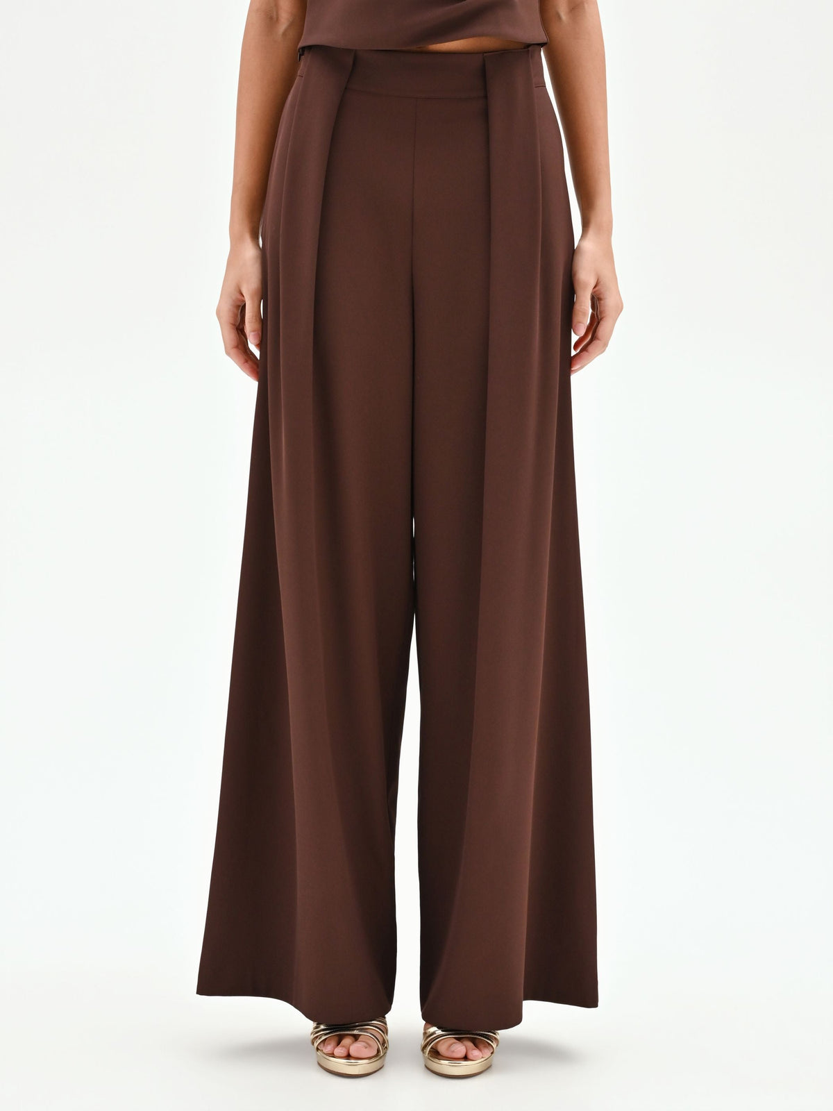 Pantalone a palazzo cioccolato a vita alta
