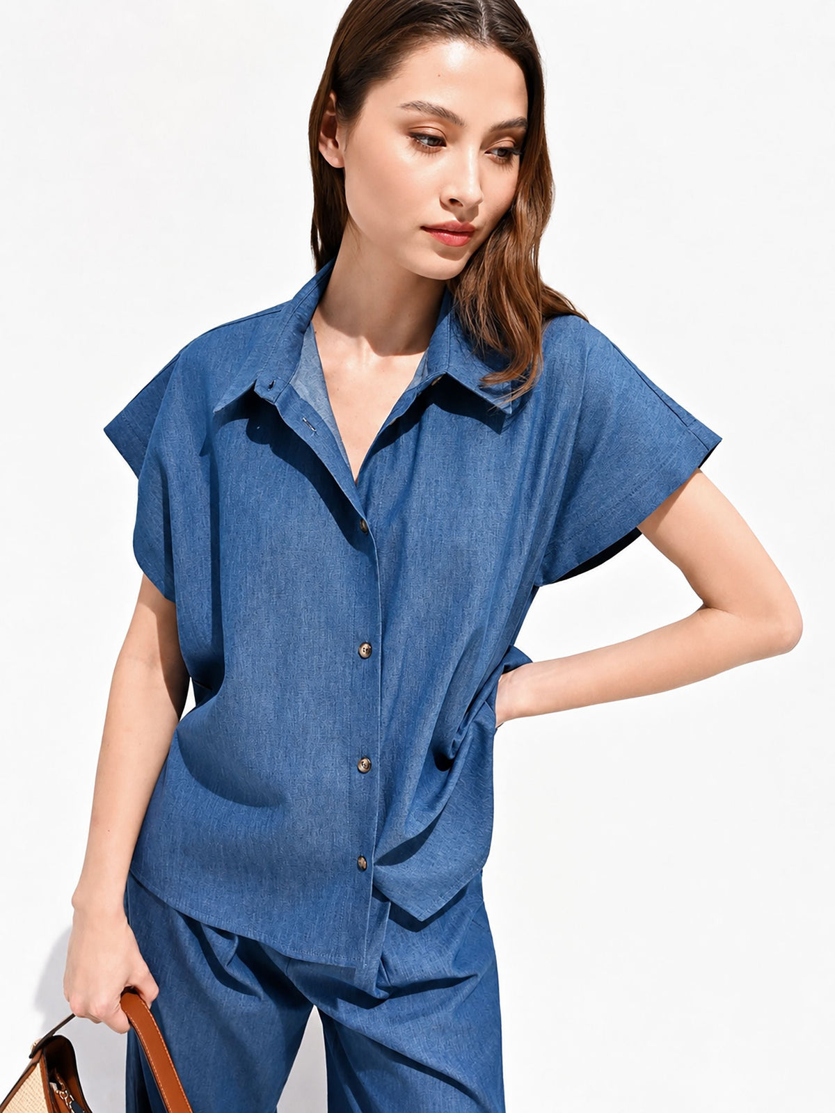 Camicia blu indaco in chambray