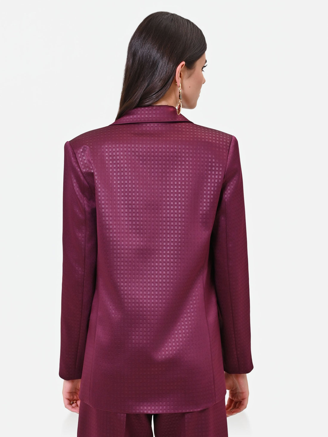 Giacca monopetto bordeaux rosso in raso jacquard Giorgia Palmas X Rinascimento
